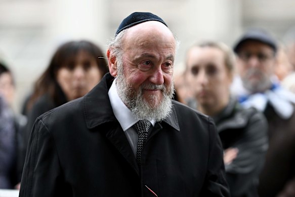 UK Chief Rabbi Ephraim Mirvis attends a London vigil of remembrance for the victims of the October 7, 2023 attacks on Israel.