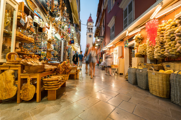 The markets and streets of Corfu Old Town.