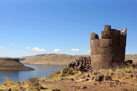 Chullpas, or funerary towers,  at Lake Umayo near Puno. 