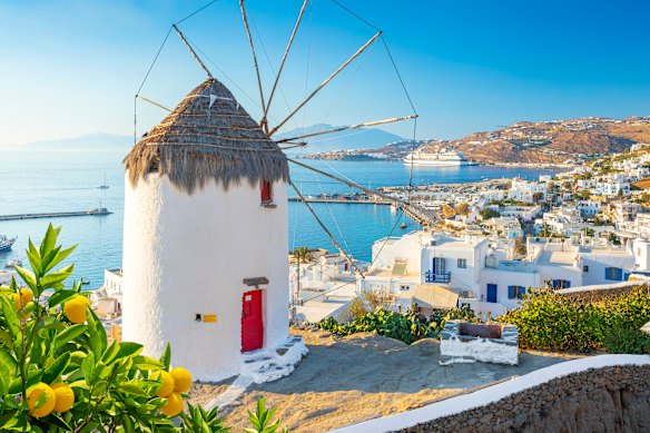 The postcard-perfect island of Mykonos in Greece.
