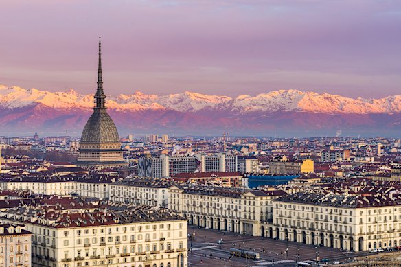 Turin and the Alps beyond.