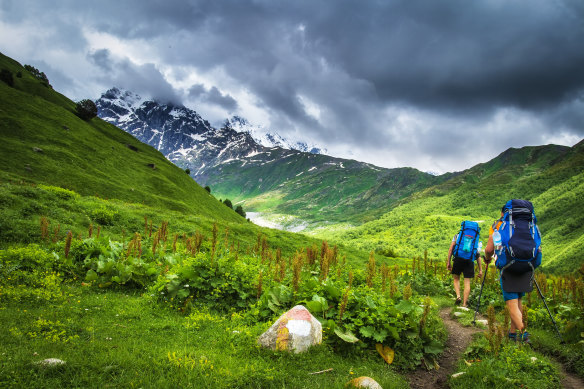 Trekking the Transcaucasian Trail in Georgia’s lush Svaneti region.