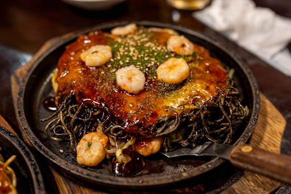 A seafood okonomiyaki.
