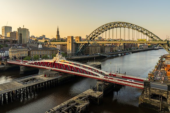 View of the Swing Bridge and the Tyne Bridge, Newcastle, England.