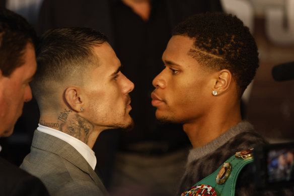 George Kambosos and Devin Haney face off ahead of Sunday’s world title fight at Marvel Stadium.