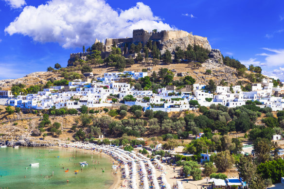 The Greek island of Rhodes. The Aegean offers a brilliant jumble of castles, Greek and Roman ruins, Ottoman mosques, jetsetter islands, and resort towns overlooking sparkling seas.