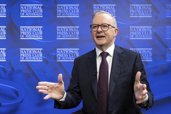 Prime Minister Anthony Albanese during an address to the National Press Club of Australia in Canberra today.