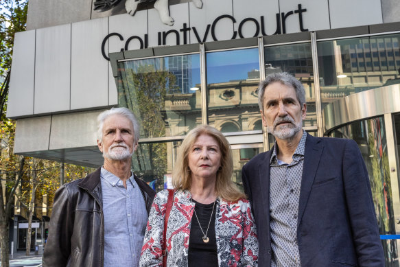 Fred, Catherine and Wally Menke outside the Melbourne County Court on Thursday.