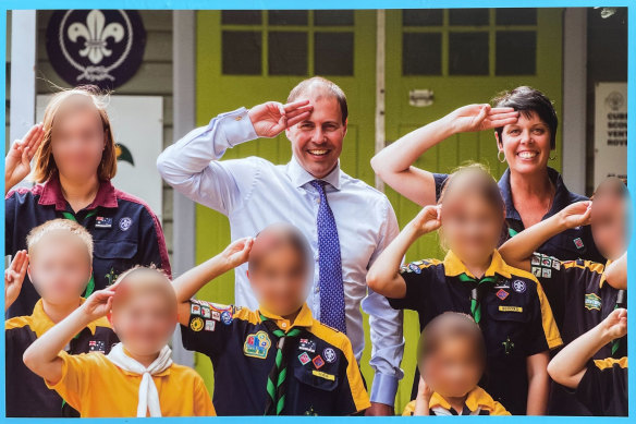 Frydenberg with Scouts members in his campaign material.