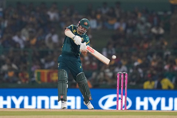 Travis Head bats for Australia against Sri Lanka.