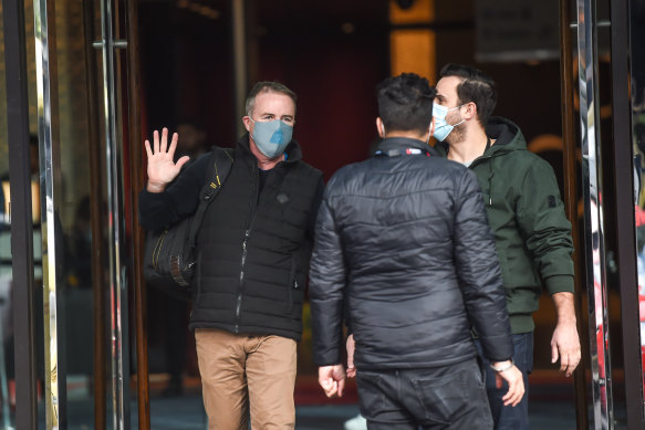 Patrick Enright (left) finishes his two-week hotel quarantine at the end of June.