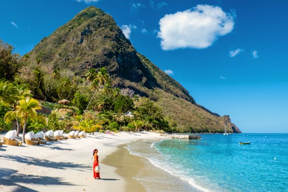 The eastern Caribbean island nation of St Lucia features a pair of dramatically tapered mountains.