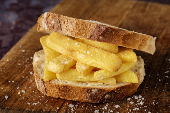 The “chip butty” –  a staple of the English diet.