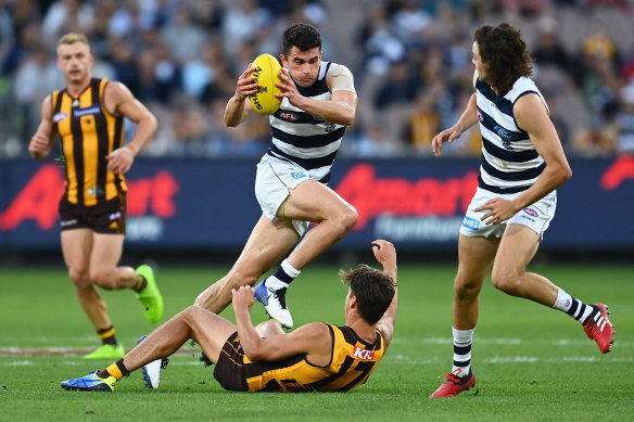 Versatile Geelong utility Mark O’Connor in action.