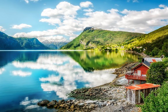 The crystalline waters of the 40-kilometre Lustrafjord.