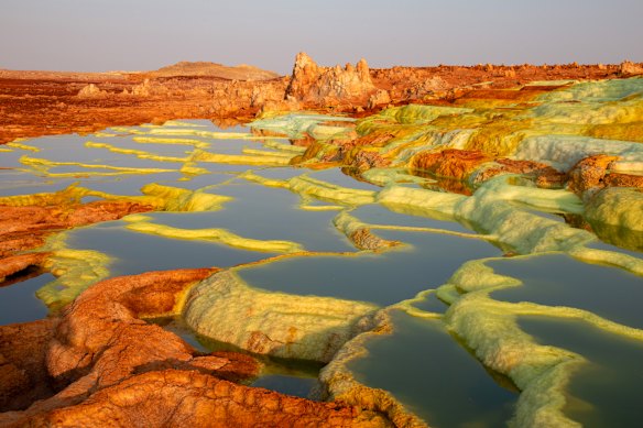 The Dallol hydrothermal field in the Danakil Depression of Ethiopia.