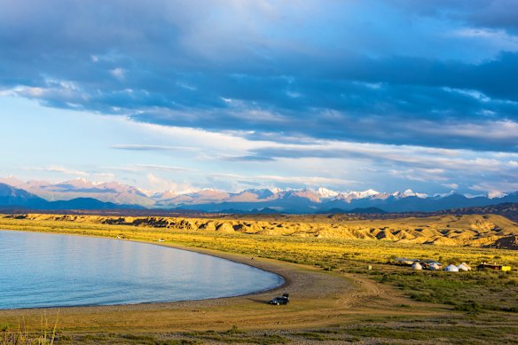 The shore of Lake Issyk Kul in Kyrgyzstan.