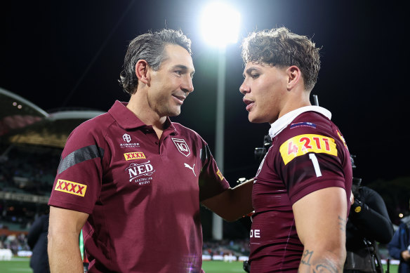 Billy Slater with Origin rookie Reece Walsh.