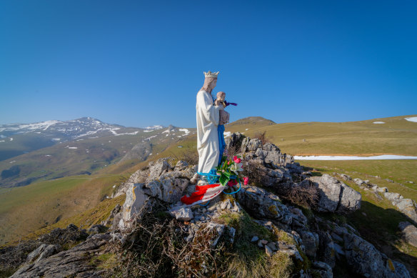 Virgin of Orisson monument on the Napoleon road of Camino de Santiago on the French Pyrenees.