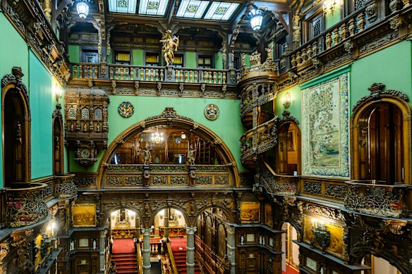 The interior of Peles Castle, a royal castle built between 1873 and 1914 for King Carol I of Romania.
