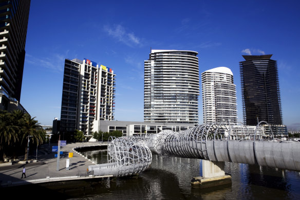 Unit rents in Docklands have jumped by 20 per cent over the past year.