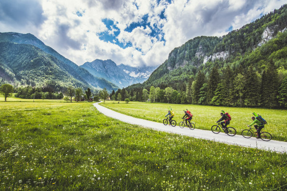 Cycling in Logarska Dolina, Slovenia.