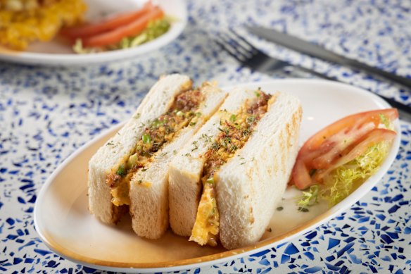 Hong Kong comfort food – corned beef and egg in a sandwich.