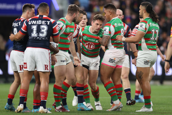 Cameron Murray struggles to his feet in the final-round match against the Roosters last season.