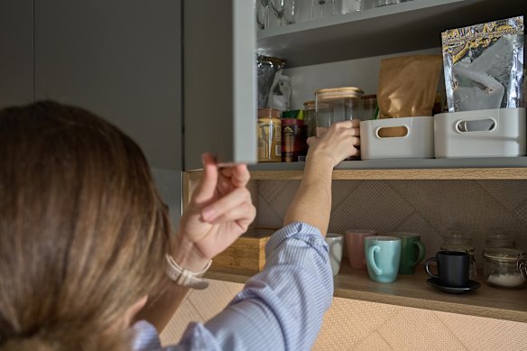 Moving the items you use most to easy-to-reach spots is a helpful way to avoid stepladders or stools.