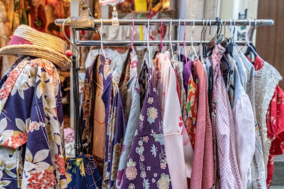 Vintage kimonos in Koenji.