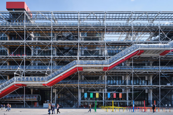 Centre Pompidou with its red “caterpillar” escalator.