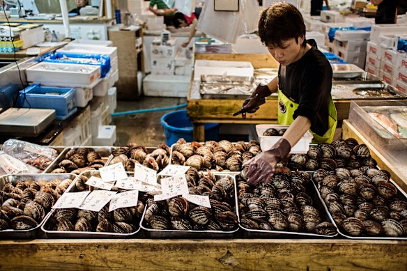 Tsukiji fish market in Tokyo.