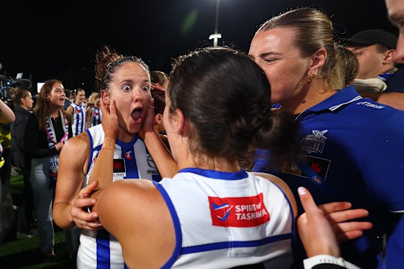 Kangaroos star Emma Kearney (left) could barely believe what her side had just achieved.