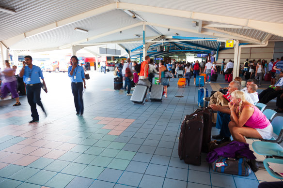 Inside the somewhat dated terminal.