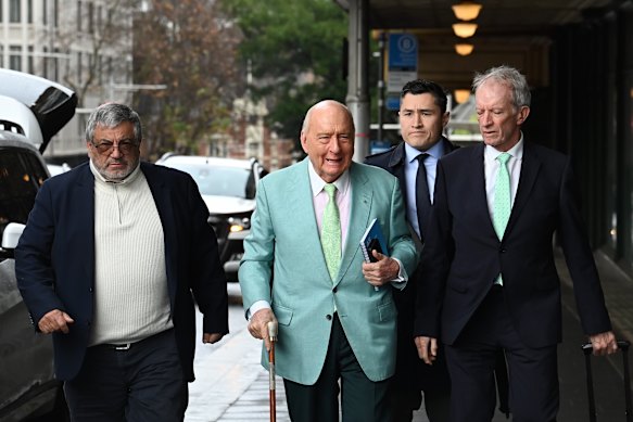 Alan Jones outside the Downing Centre Local Court on Monday.