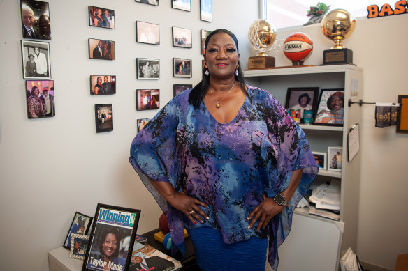 Denise Taylor, known as Coach T, spends her days talking people into getting vaccinated. 
