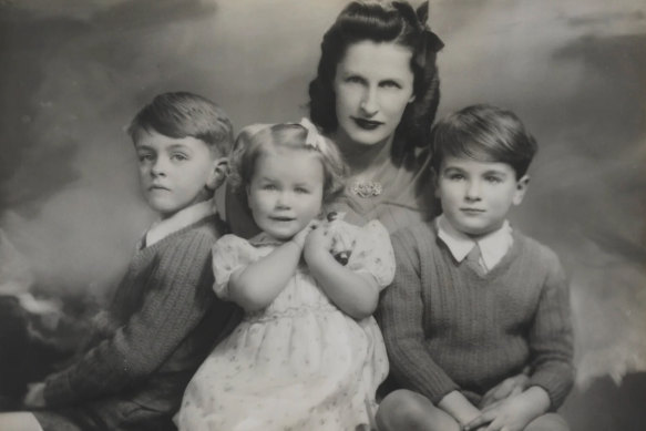 Parker Bowles, left, with siblings Mary Ann and Simon, and mother Ann in 1947.