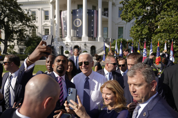 President Joe Biden poses for a photo after speaking on the South Lawn of the White House in Washington on September 13. His popularity has improved substantially from his lowest point a few mo<em></em>nths ago. 