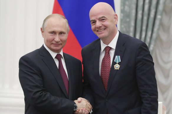 FIFA President Gianni Infantino with Russian President Vladimir Putin in 2019.