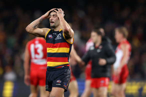 Izak Rankine reacts to Adelaide’s loss to Sydney, in which a potentially match-winning goal was ruled a point.