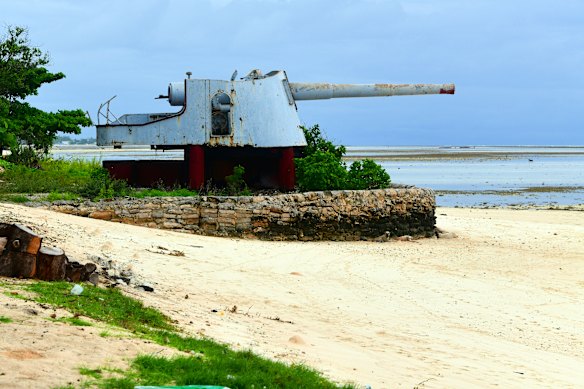 History buffs can visit gun emplacements and other remnants of the 1943 Battle of Tarawa.