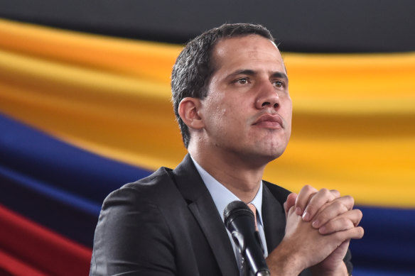 The situation in Venezuela has become increasingly tense, with National Guards forces loyal to Nicolas Maduro blocking Juan Guaido, pictured, and his supporters from entering parliament.