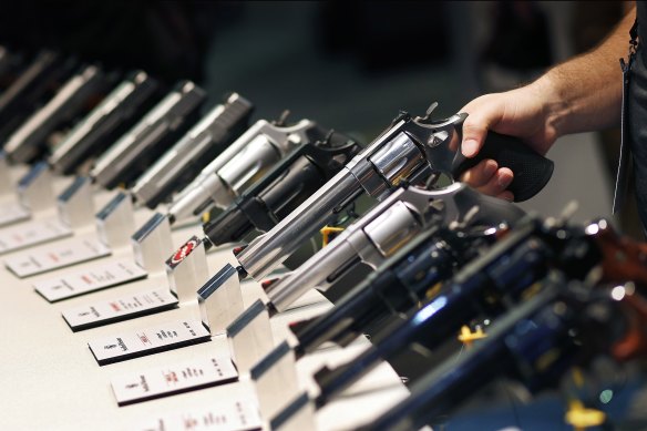 American guns on display at a gun-show in Las Vegas.