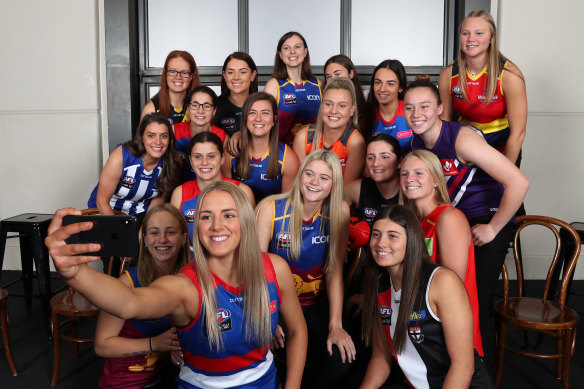 The first-round draft picks take a selfie after being selected by their new AFLW clubs last week.