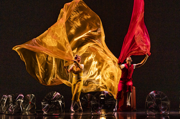 Creators and long-term collaborators Seth Bloom and Christina Gelsone perform in Air Play at the Rosyln Packer Theatre.