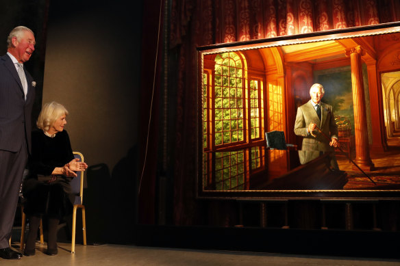 King Charles and Queen Camilla (then the Prince of Wales and Duchess of Cornwall), at the unveiling of a portrait by Heimans at London’s Australia House in 2018.