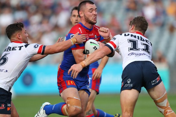 David Klemmer was part of a full-strength Knights side that hammered the Roosters on Saturday night.