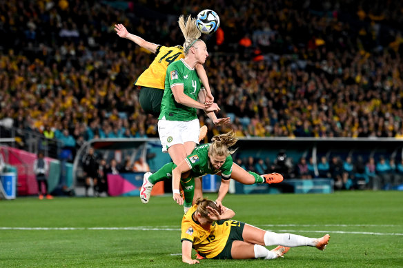 A heavy challenge from last night’s World Cup game between Australia and Ireland in Sydney.