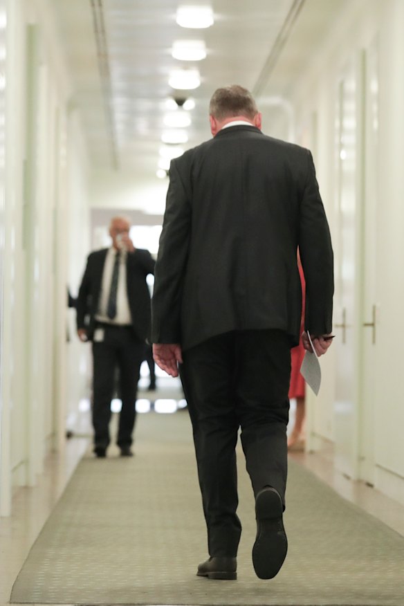 Nationals MP Barnaby Joyce arrives for the leadership ballot. 