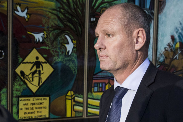 Philip Scahill leaves the Downing Centre District Court in Sydney.